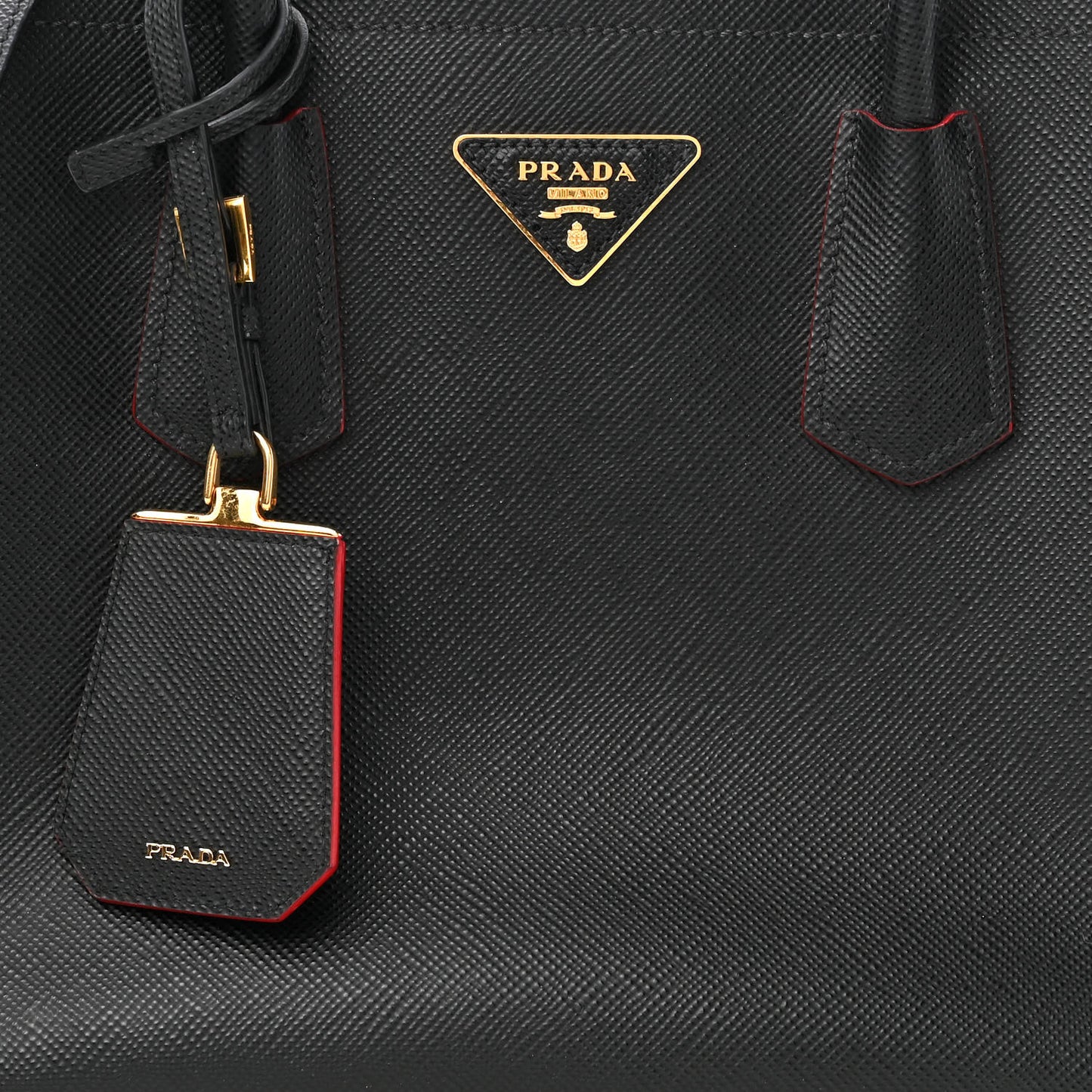 Saffiano Cuir Small Double Bag Black Fuoco