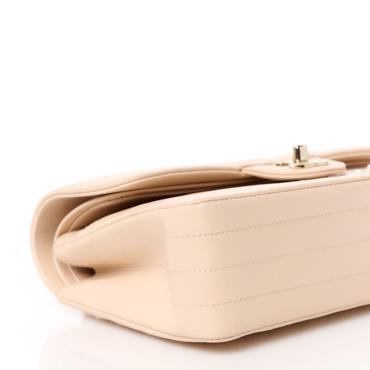 Caviar Chevron Quilted Small Double Flap Beige