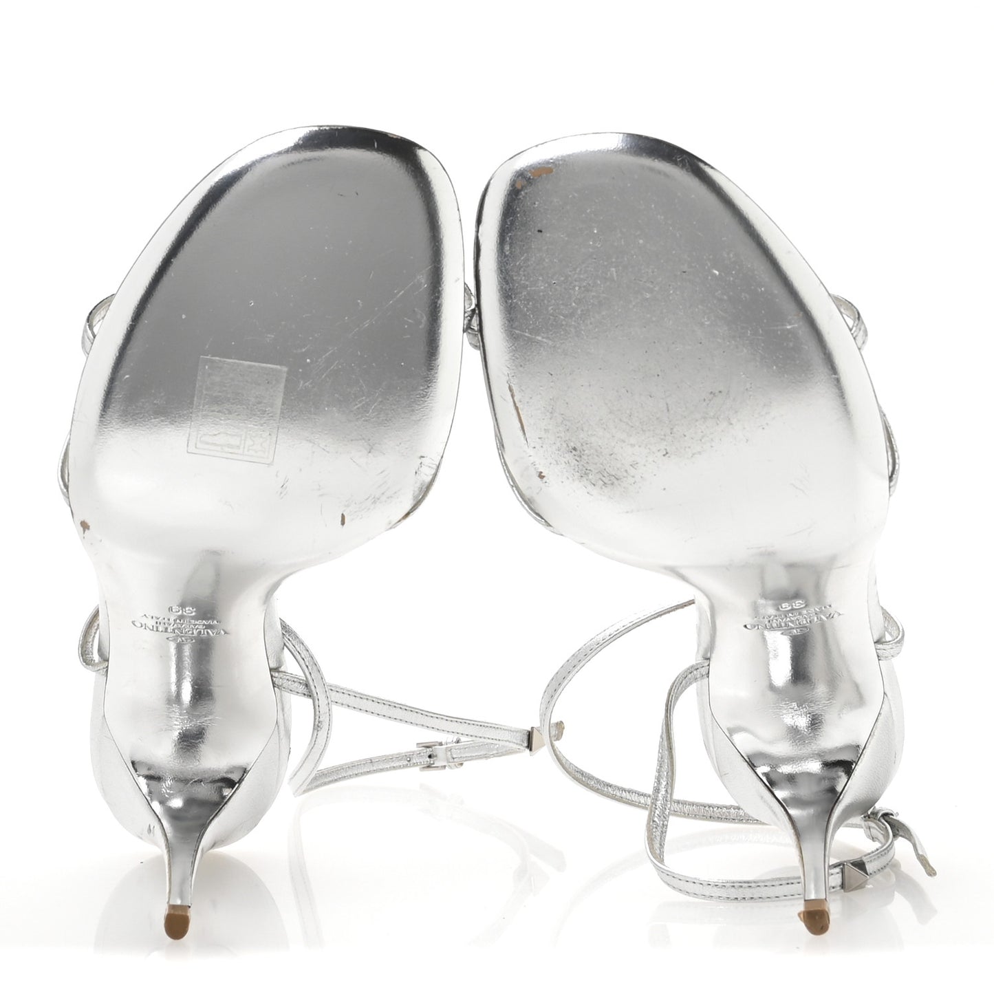 Metallic Calfskin Strappy Ankle Strap Sandals 39 Silver