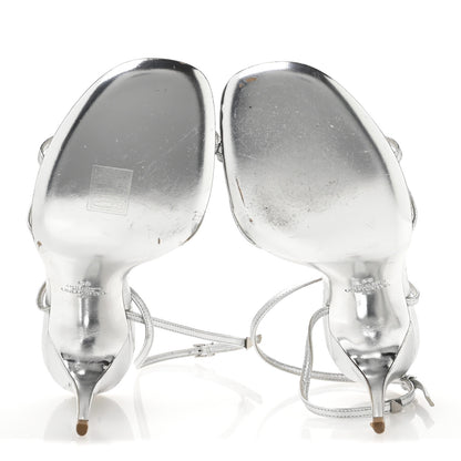 Valentino Garavani Metallic Calfskin Strappy Ankle Strap Sandals 39 Silver 6 of 9