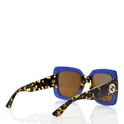Gucci Square Frame GG0083S Sunglasses Glitter Blue Havana Brown 4 of 8