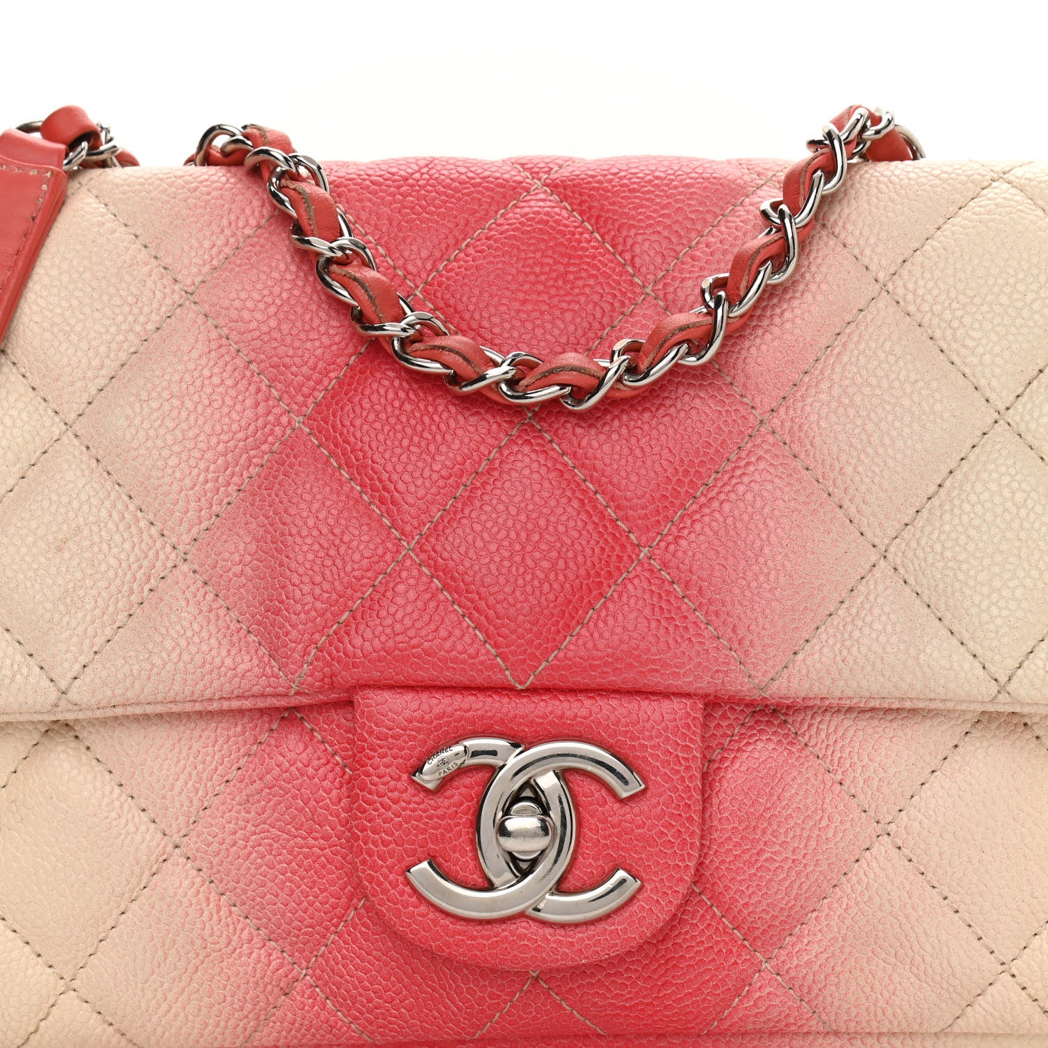 Chanel Caviar Quilted Ombre Medium Single Flap White Rose Pink 8 of 13