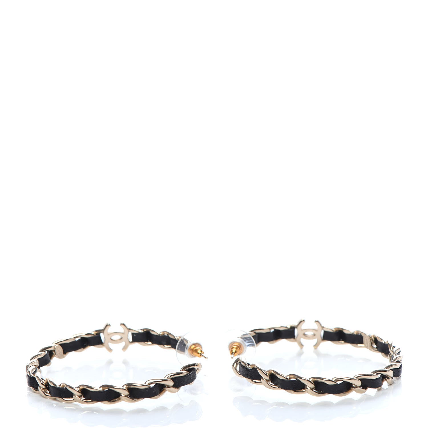 Chanel Lambskin CC Chain Hoop Earrings Gold Black 3 of 5
