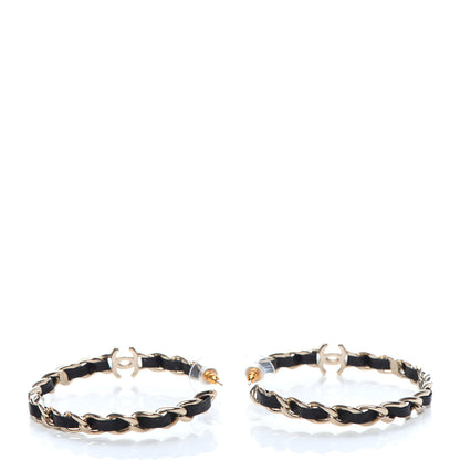 Chanel Lambskin CC Chain Hoop Earrings Gold Black 3 of 5