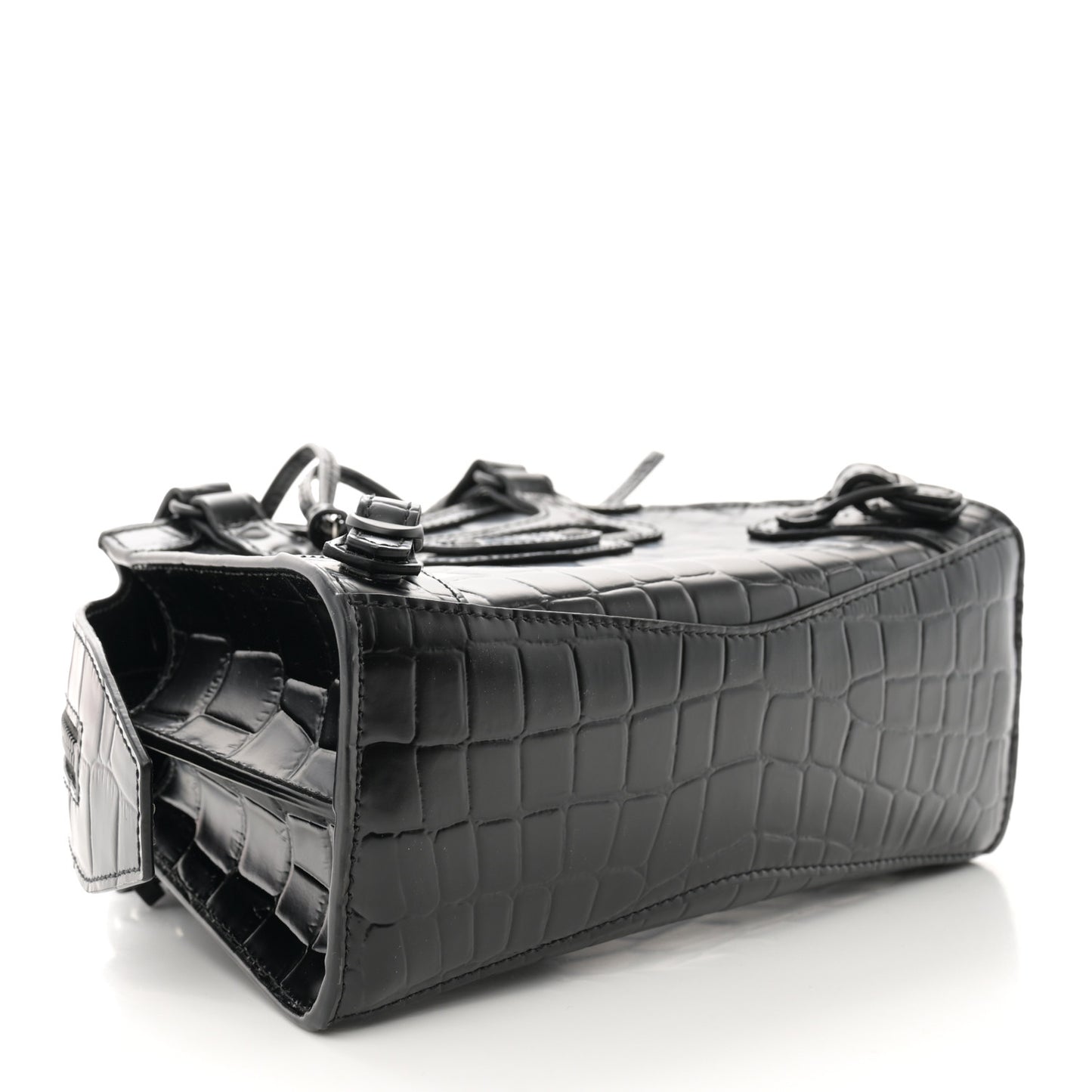 Semi Shiny Calfskin Crocodile Embossed Neo Classic Black Hardware Mini City Black