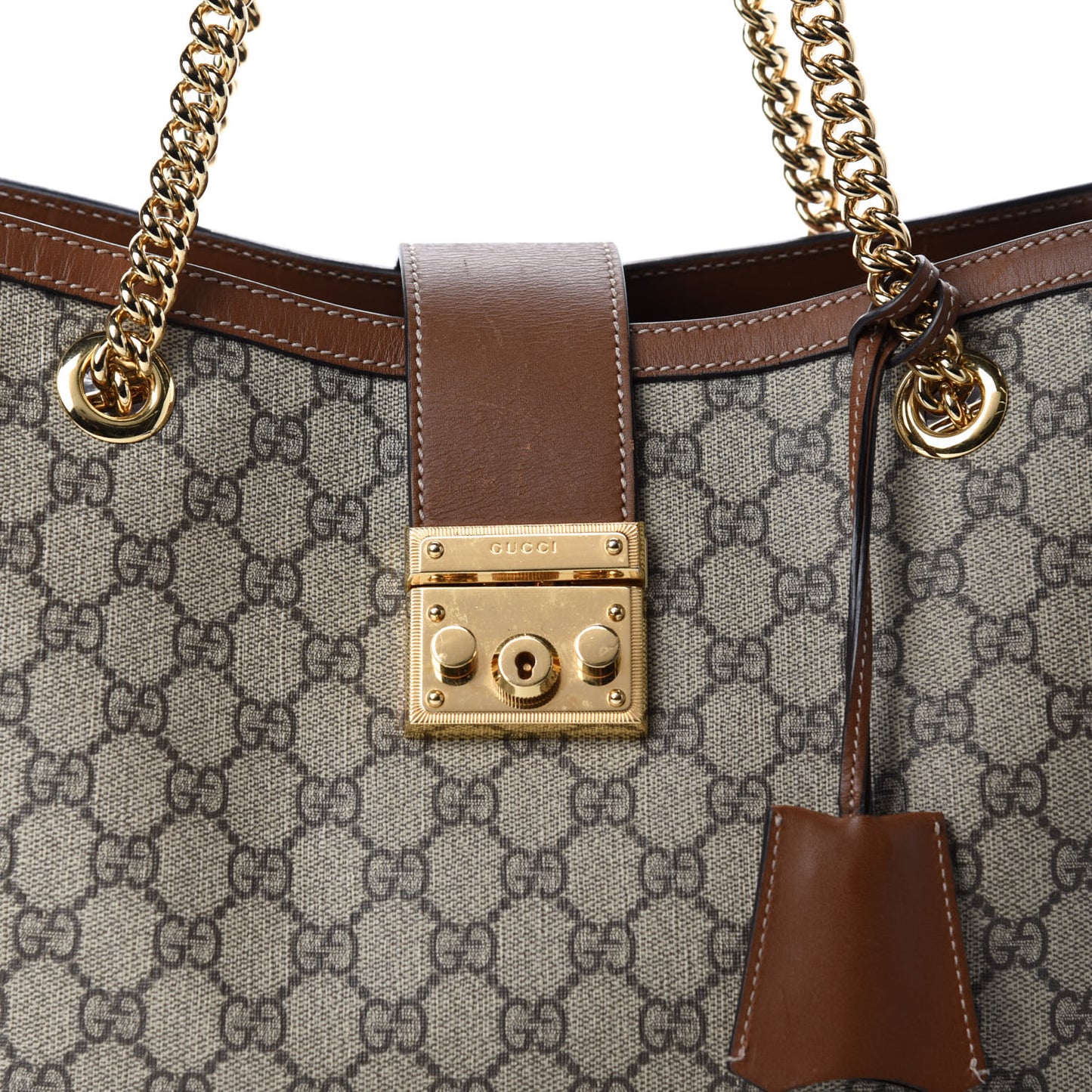 GG Supreme Monogram Medium Padlock Tote Beige Cuir
