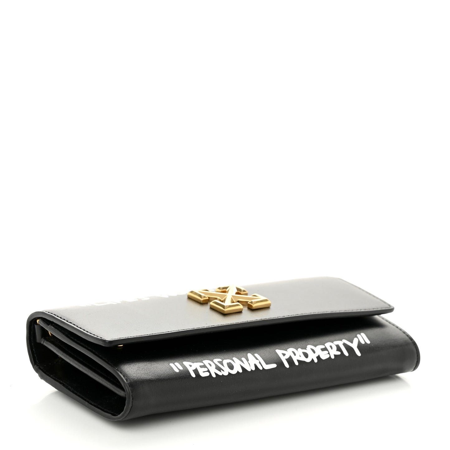 Calfskin Jitney Quote Flap Wallet On Chain Black