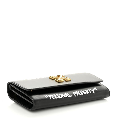 Off-White Calfskin Jitney Quote Flap Wallet On Chain Black 4 of 10