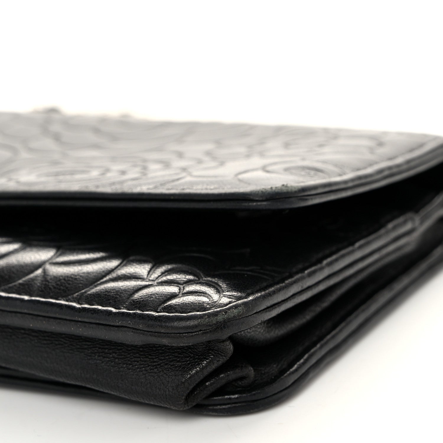 Chanel Lambskin Camellia Embossed Wallet On Chain WOC Black 11 of 11