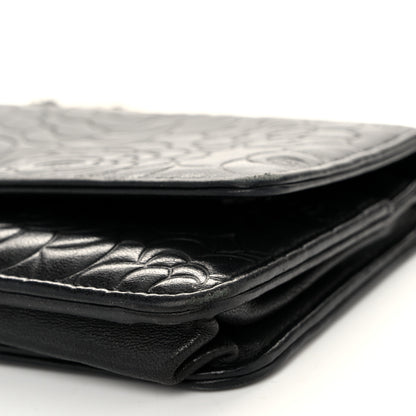 Chanel Lambskin Camellia Embossed Wallet On Chain WOC Black 11 of 11