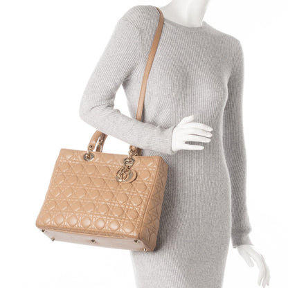 Christian Dior Lambskin Cannage Large Lady Dior Beige 2 of 9