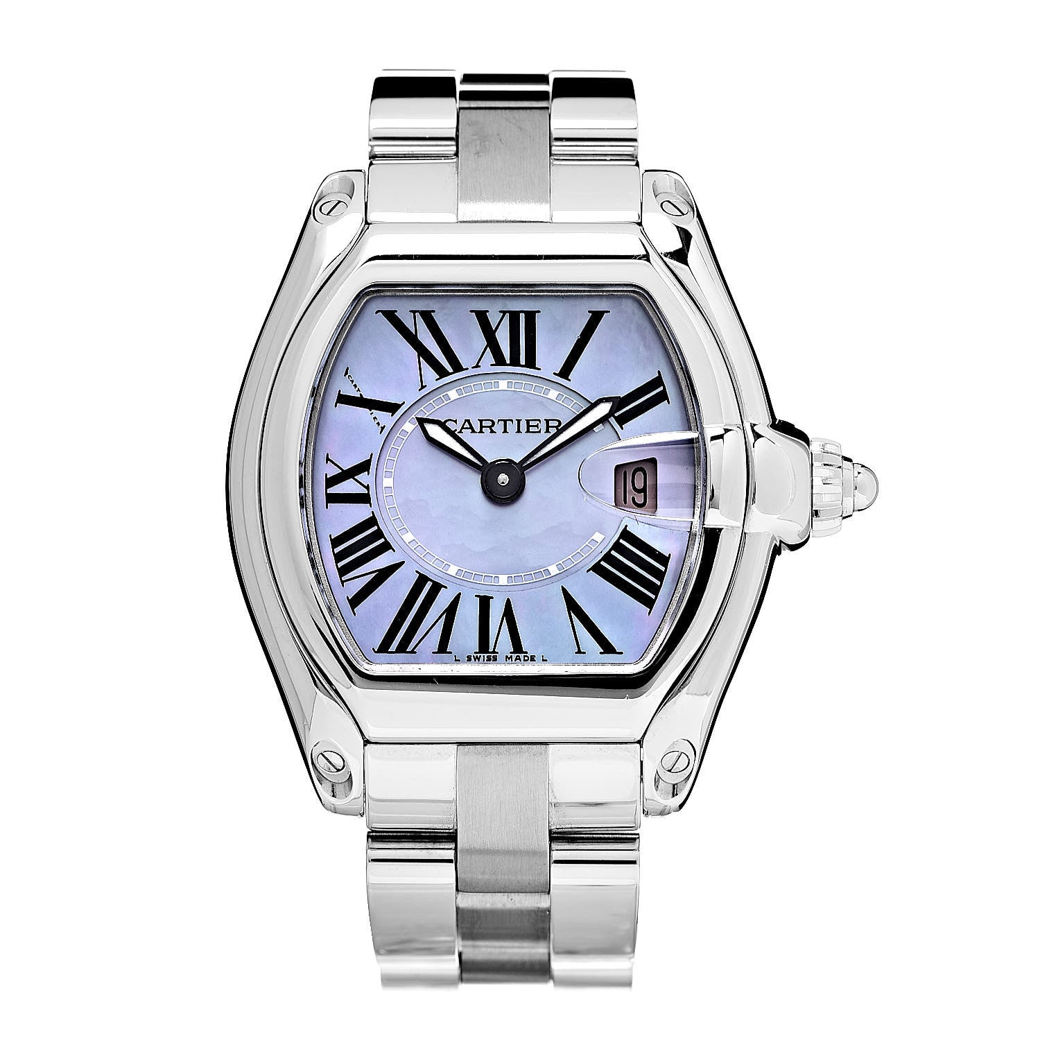 Cartier Stainless Steel Purple Mother of Pearl 31mm Roadster Quartz Watch 1 of 8
