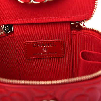 Chanel Lambskin Camellia Embossed Mini Vanity Case With Chain Red 6 of 11