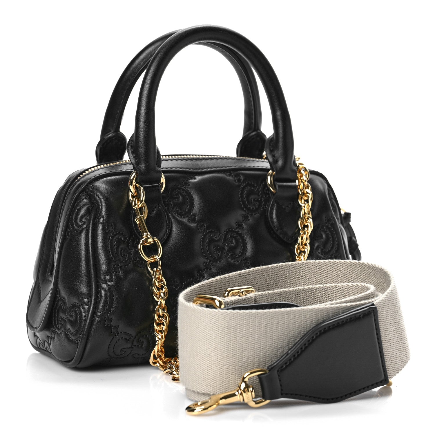 Gucci Calfskin GG Matelasse Mini Bowler Bag Black Natural 3 of 8
