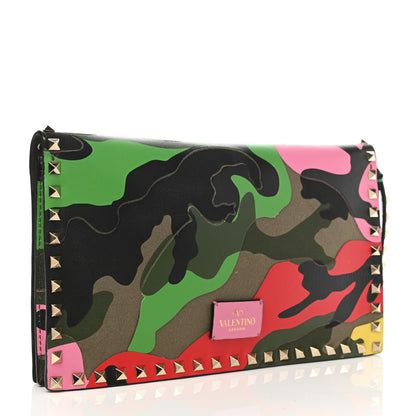 Valentino Garavani Nappa Canvas Camouflage Rockstud Wristlet Clutch Army Green Ninphea Parrot 3 of 9