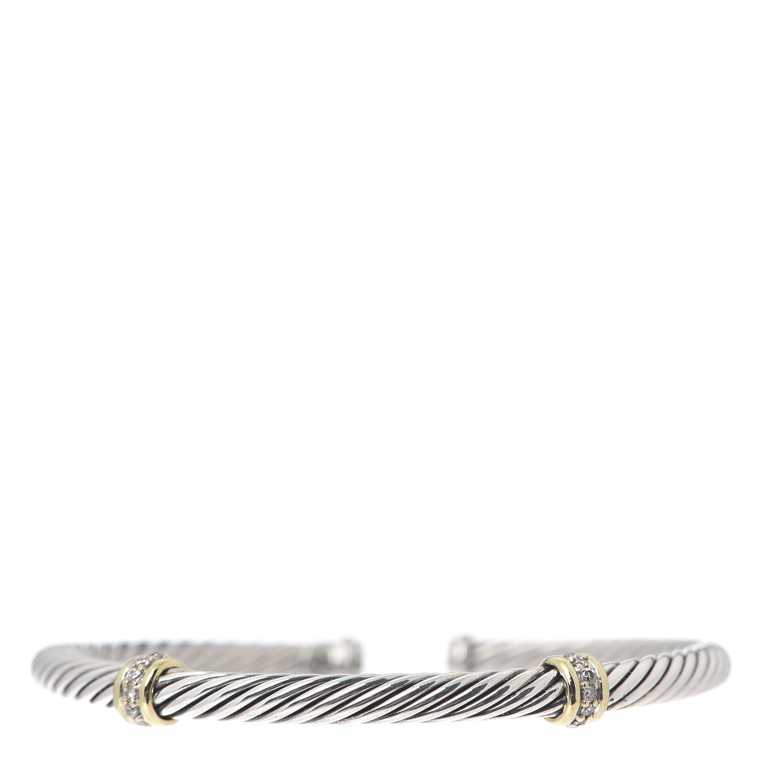 David Yurman Sterling Silver 18K Yellow Gold Diamond 5mm Cable Classics Double Station Bracelet 1 of 4