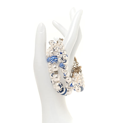 Chanel Resin Pearl Striped CC Multistrand Bracelet Blue 2 of 5