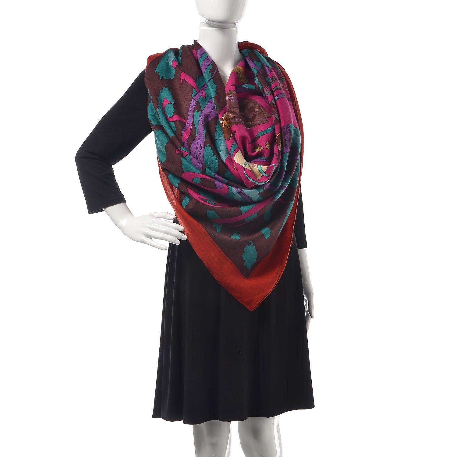 Hermes Cashmere Silk Monsieur Et Madame II Shawl 140 Rouge H Fuchsia Canard 2 of 4