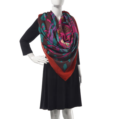 Hermes Cashmere Silk Monsieur Et Madame II Shawl 140 Rouge H Fuchsia Canard 2 of 4