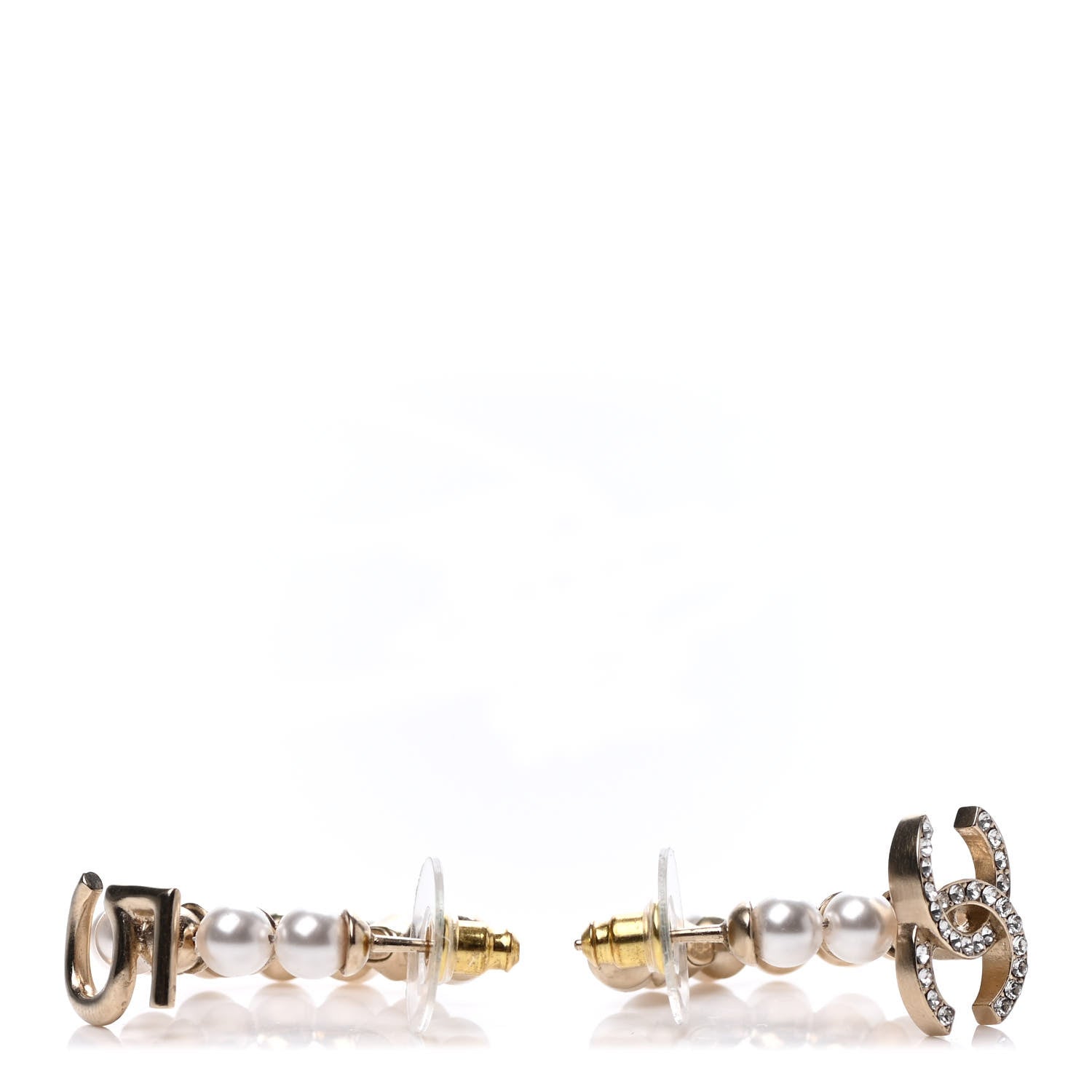 Chanel Crystal Pearl CC No 5 Hoop Drop Earring Gold 3 of 4
