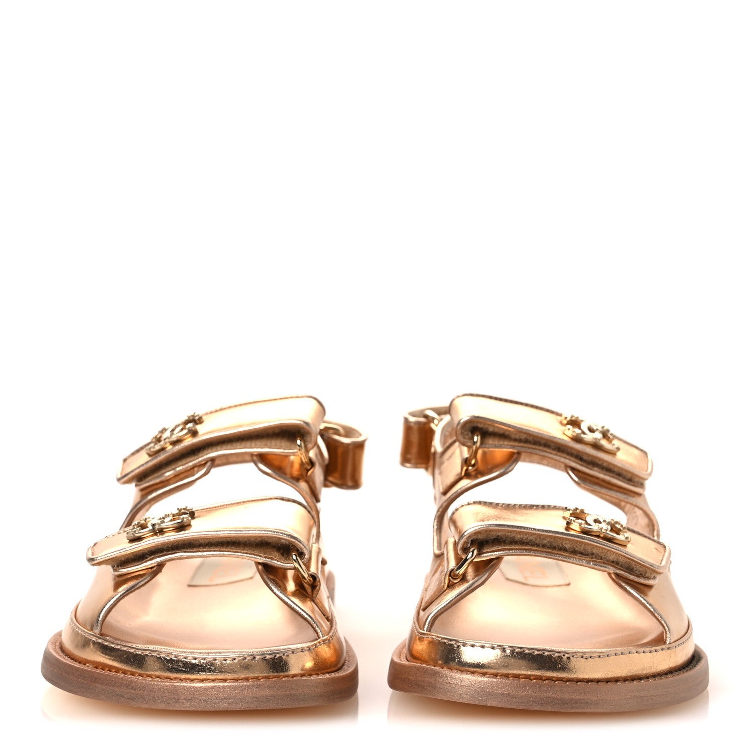 Chanel Metallic Laminated Calfskin Velcro Dad Sandals 36 Golden