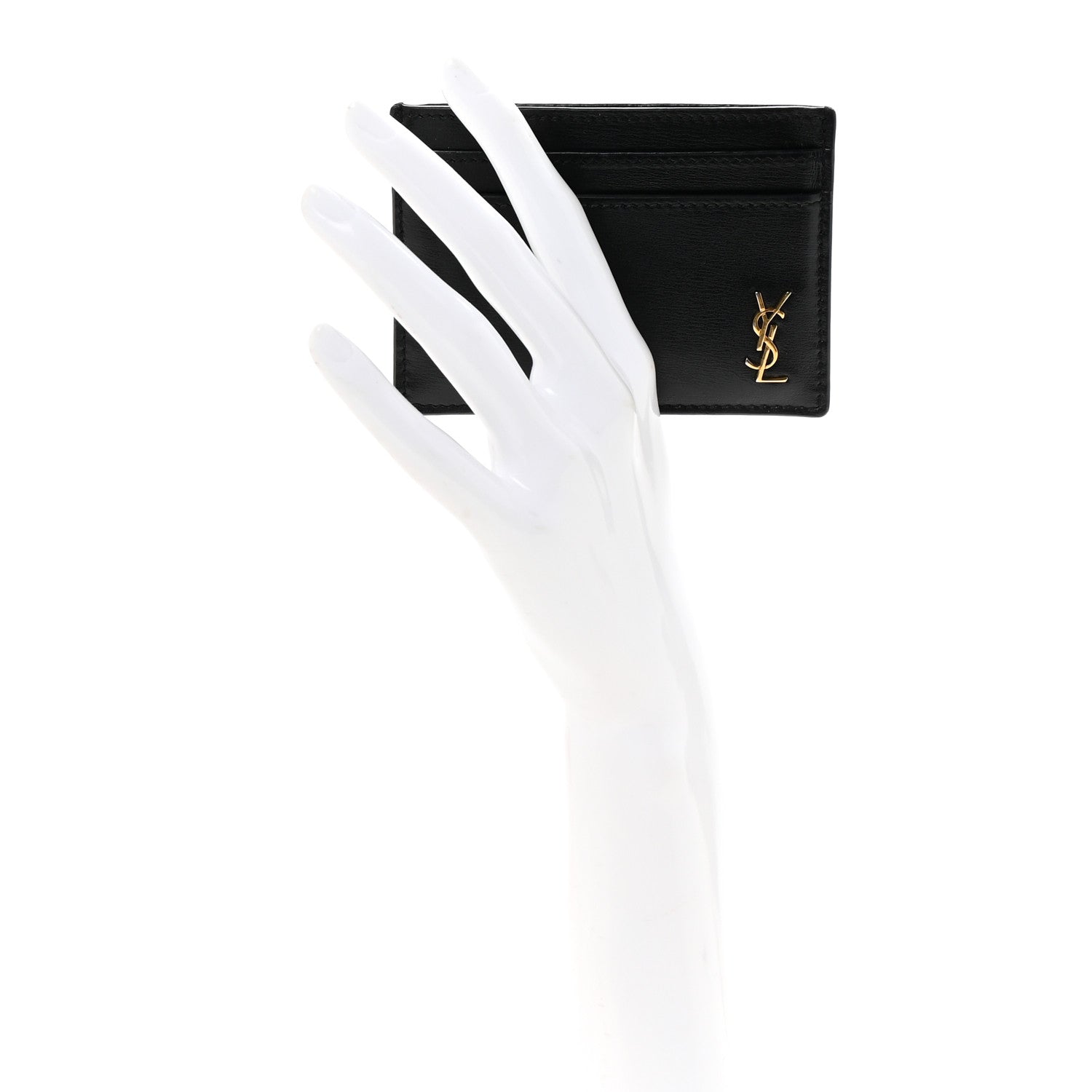 Saint Laurent Calfskin Tiny Cassandre Credit Card Case Black 2 of 8