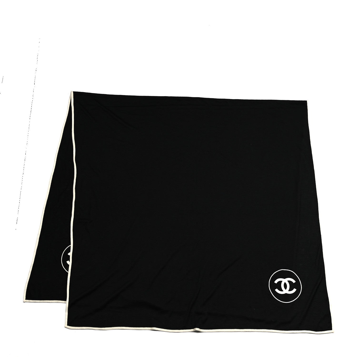 Chanel Cashmere Silk CC Logo Stole Black White 2 of 4