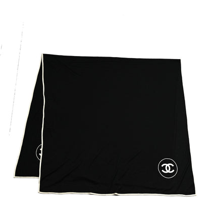 Chanel Cashmere Silk CC Logo Stole Black White 2 of 4