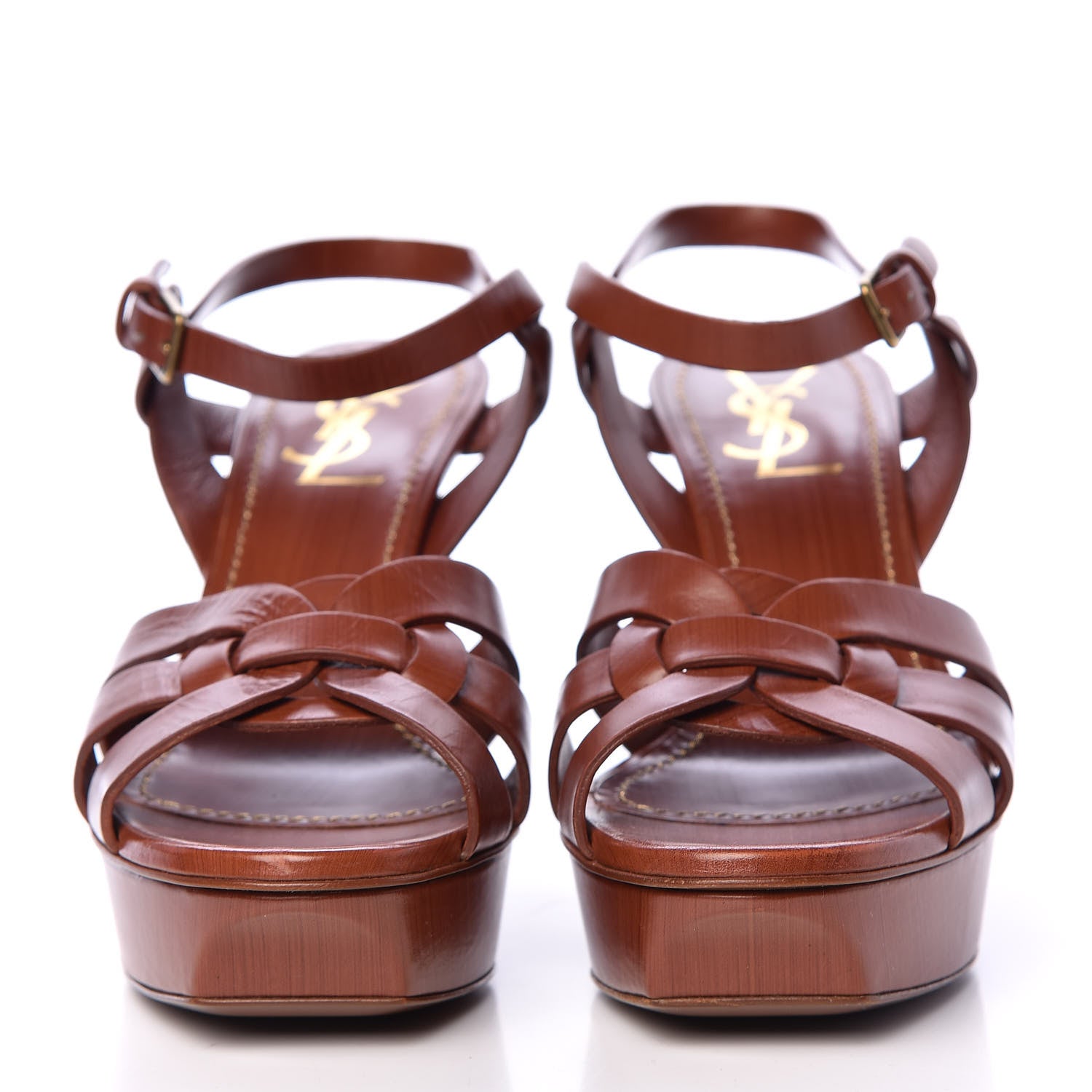 Saint Laurent Calfskin Tribute 75 Platform Sandals 38 Amber 2 of 13