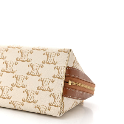 Celine Lambskin Triomphe Canvas Clutch With Chain White Tan 10 of 11