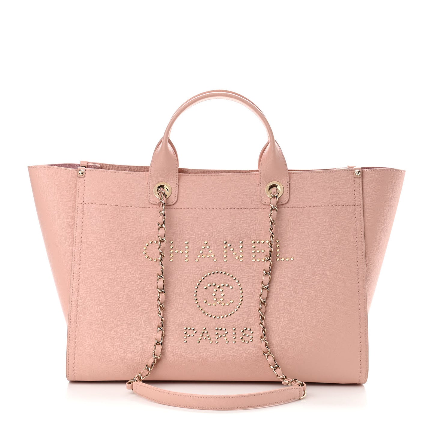 Caviar Medium Studded Deauville Tote Light Pink
