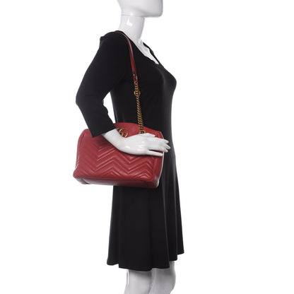 Gucci Calfskin Matelasse Medium GG Marmont Open Top Shoulder Bag Hibiscus Red 2 of 10
