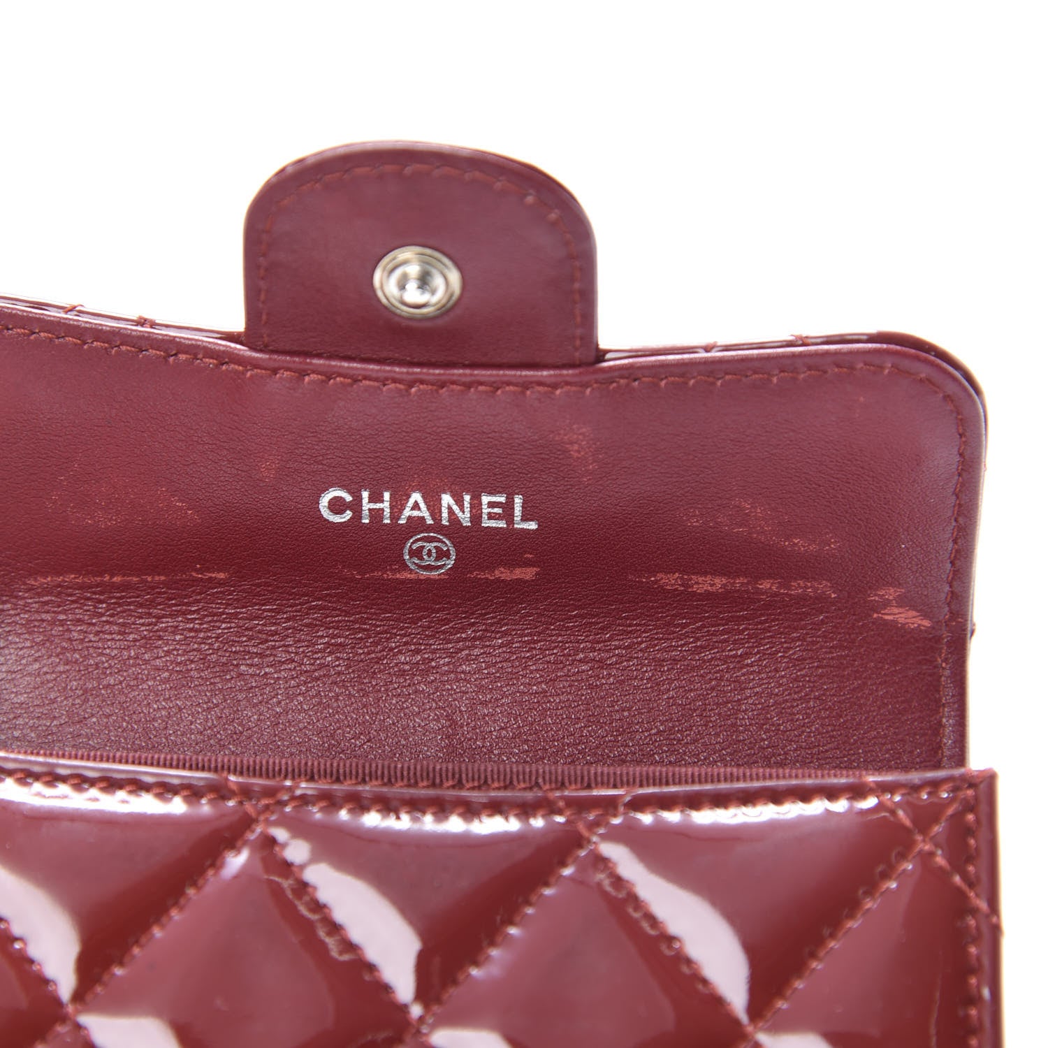 Chanel Patent Quilted Flap Card Holder Wallet Burgundy 6 of 13