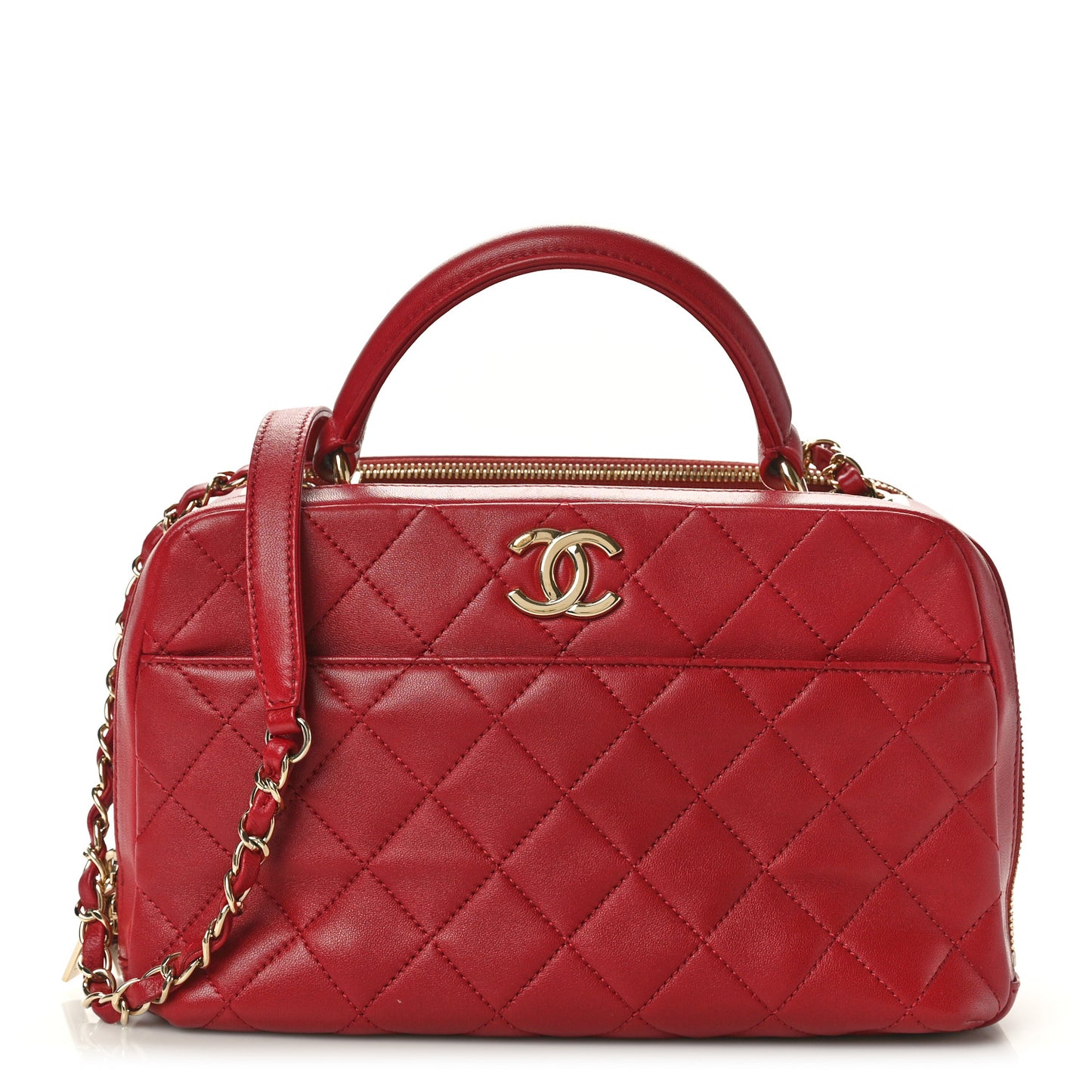 Lambskin Quilted Medium Trendy CC Bowling Bag Red