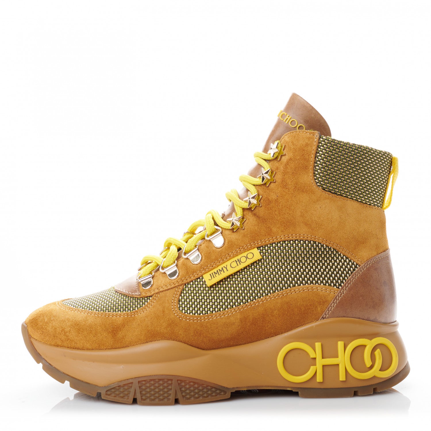 Jimmy Choo Calfskin Technical Mesh Suede Crosta Boot 37 Yellow 1 of 13