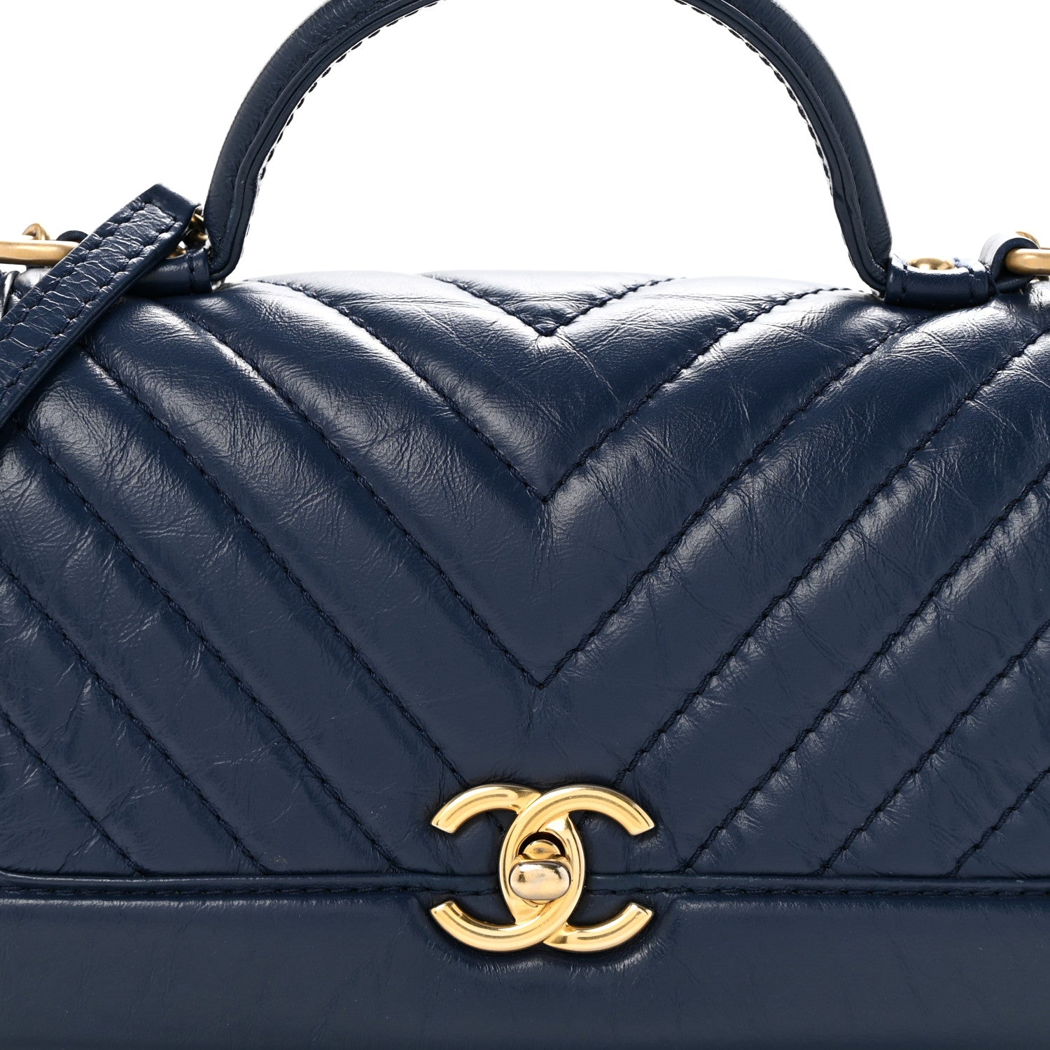 Chanel Calfskin Chevron Quilted Top Handle Flap Navy 8 of 13
