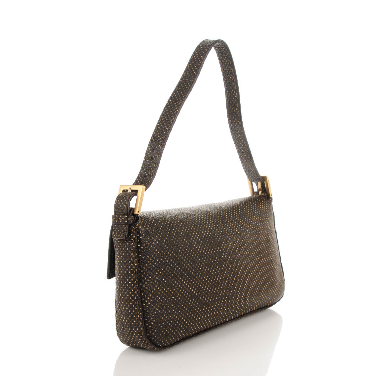 Fendi Calfskin Romano Selleria Perforated Baguette Black 3 of 7