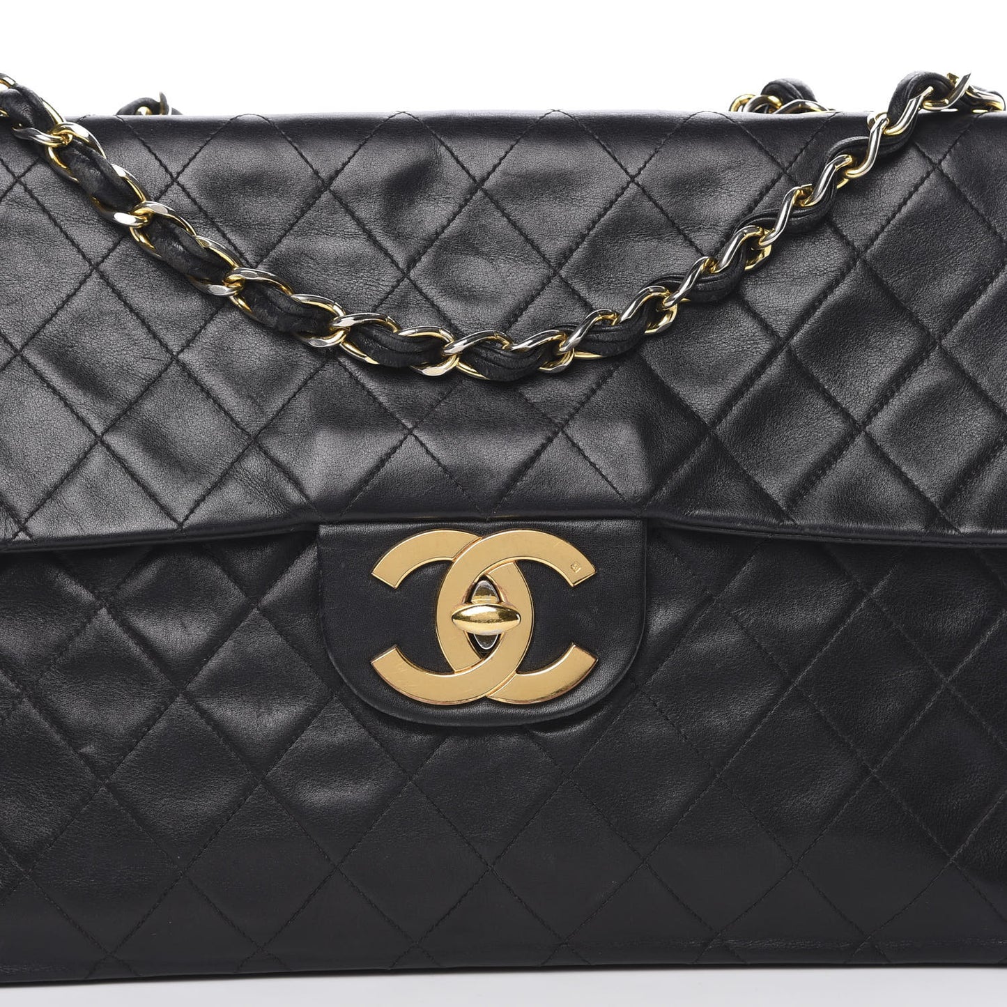 Lambskin Quilted XL Jumbo Single Flap Black