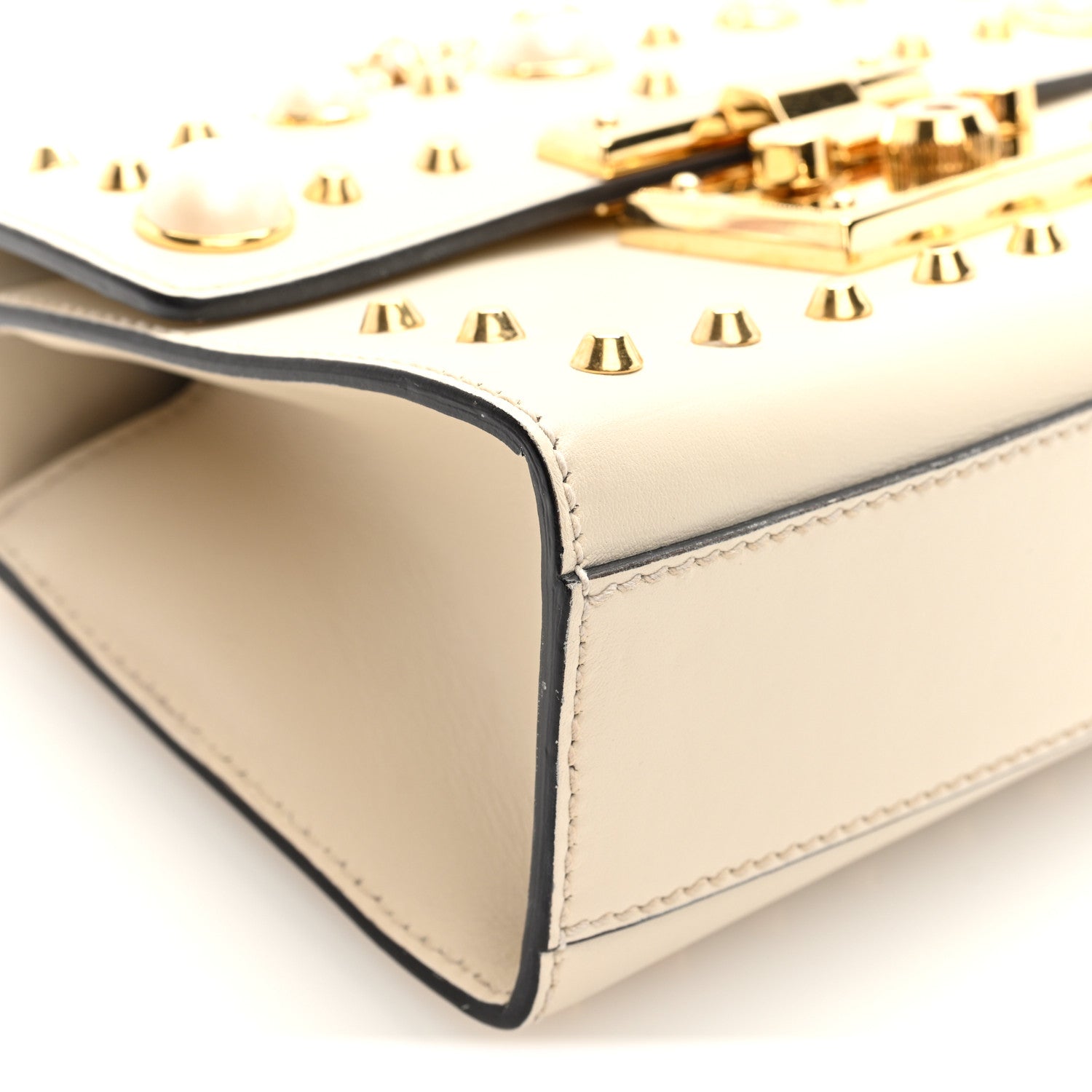 Gucci Calfskin Studded Small Padlock Shoulder Bag White 9 of 10