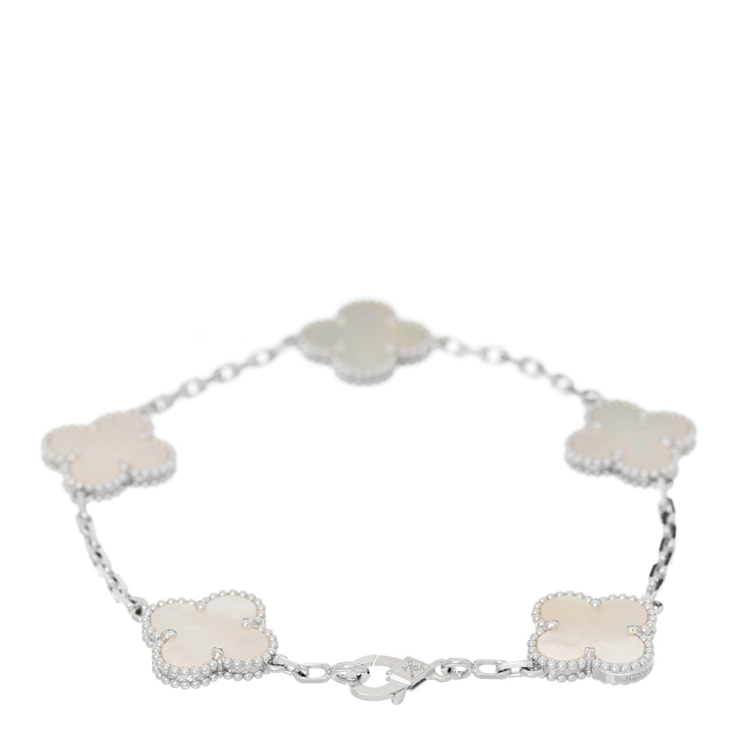 18K White Gold Mother of Pearl 5 Motifs Vintage Alhambra Bracelet