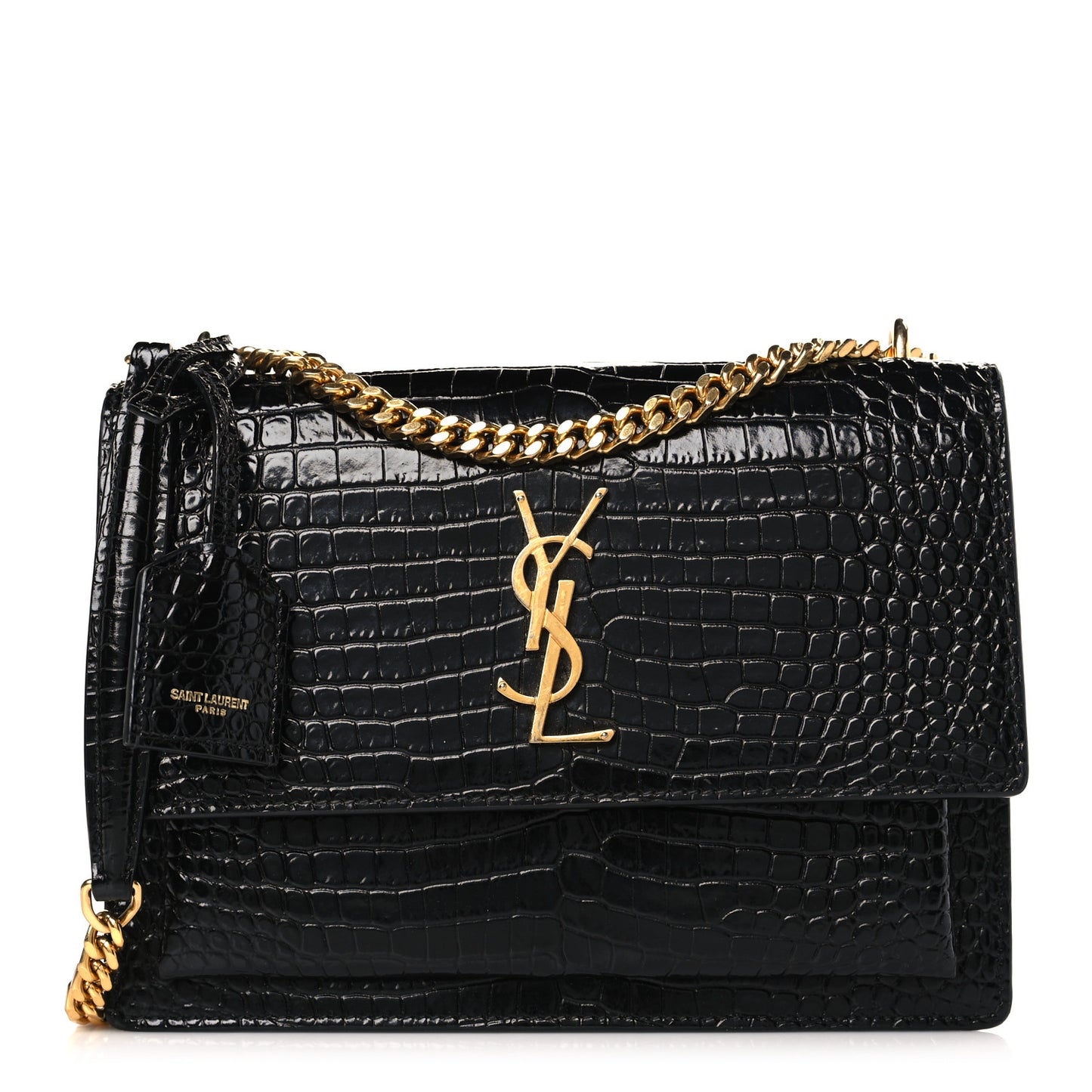 Calfskin Crocodile Embossed Medium Monogram Sunset Black
