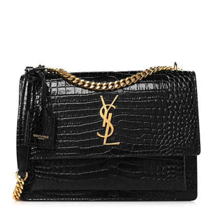 Saint Laurent Calfskin Crocodile Embossed Medium Monogram Sunset Black 1 of 8