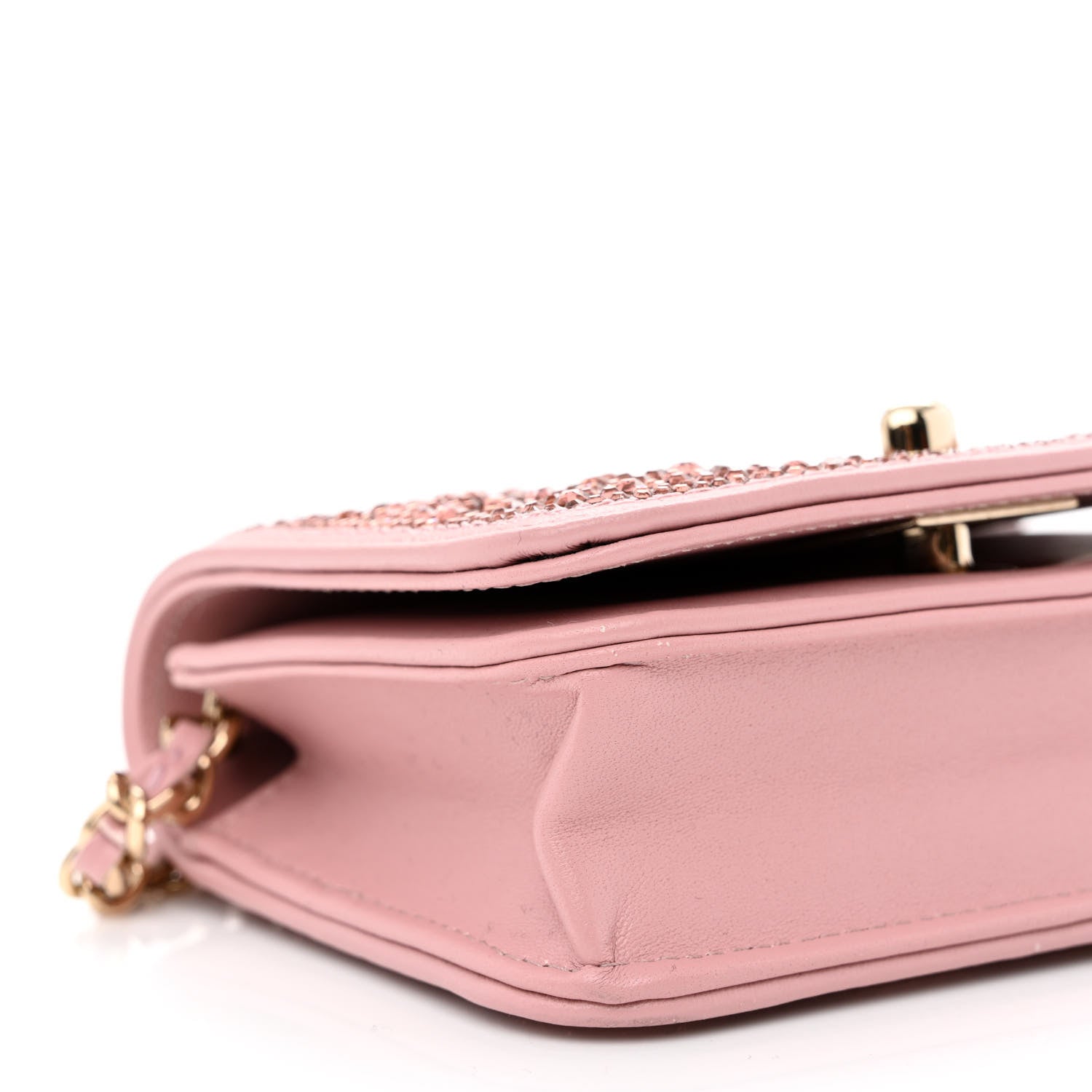 Chanel Lambskin Crystal Diamante Clutch With Chain Light Pink 9 of 9