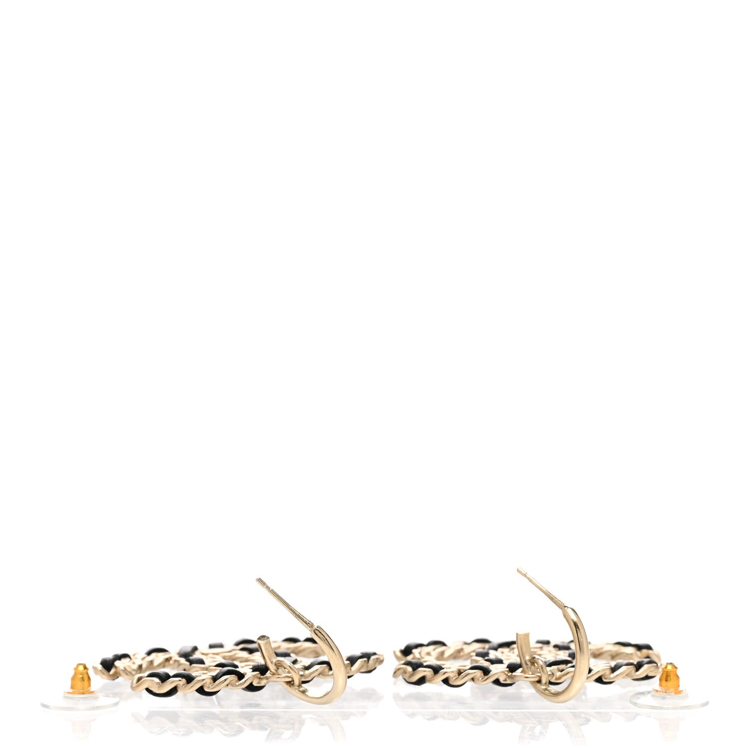 Chanel Crystal Lambskin Chain CC Vintage Allure Stud Earrings Black Gold 3 of 5