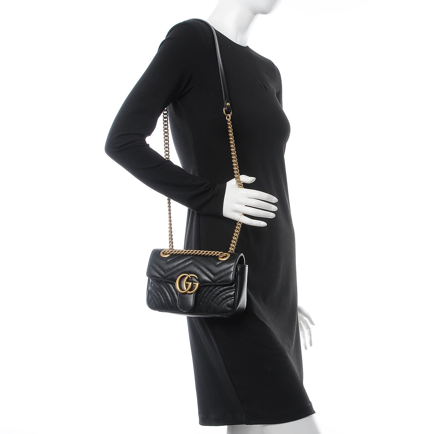 Calfskin Matelasse Mini GG Marmont Shoulder Bag Black