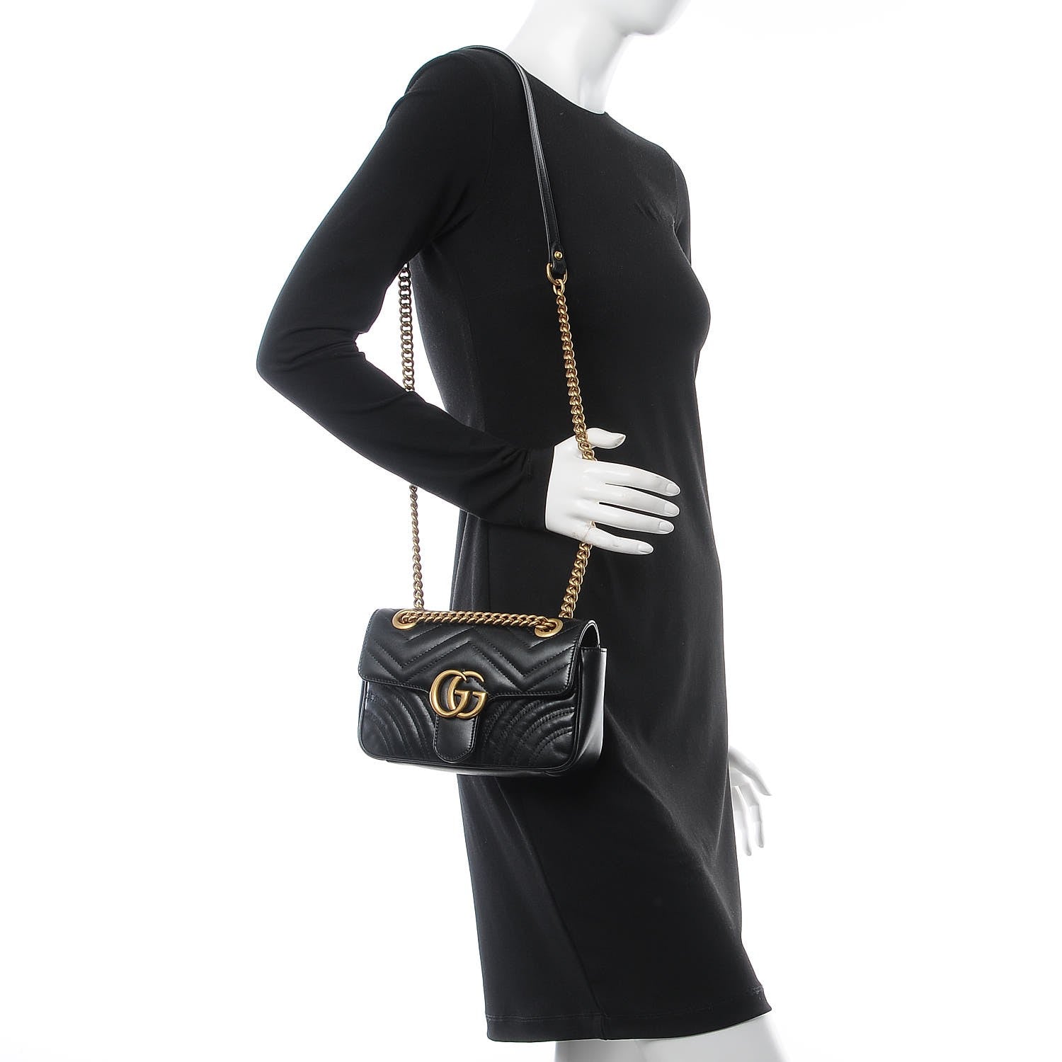 Gucci Calfskin Matelasse Mini GG Marmont Shoulder Bag Black 2 of 7