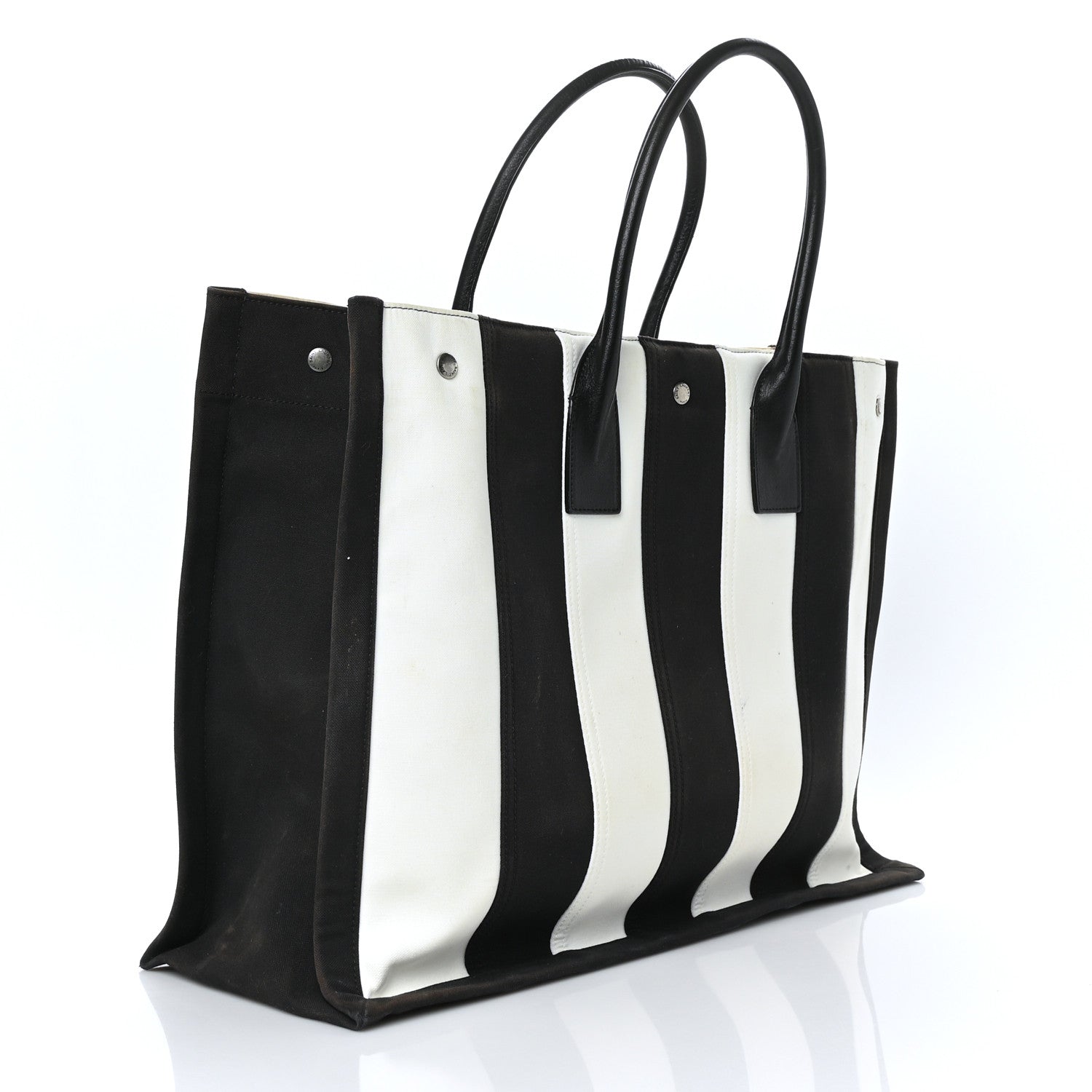 Saint Laurent Canvas Noe Striped Tote Black White 3 of 12