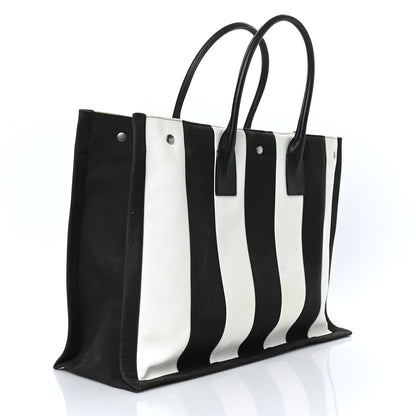 Saint Laurent Canvas Noe Striped Tote Black White 3 of 12
