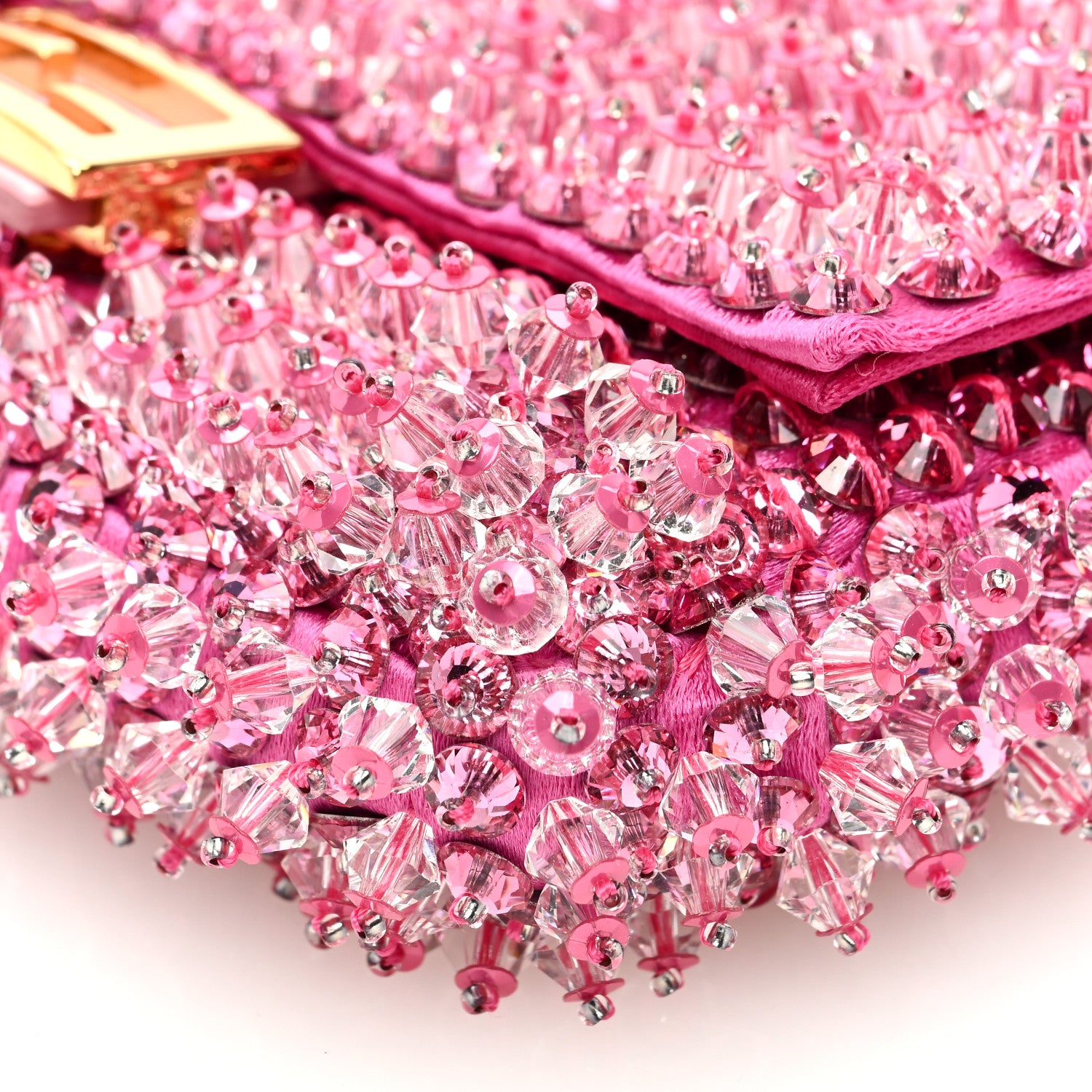 美品　FENDIバレッタ　ラインストーン Fendi Satin Crystal Beaded Nano Baguette Charm Orchidea 1499180