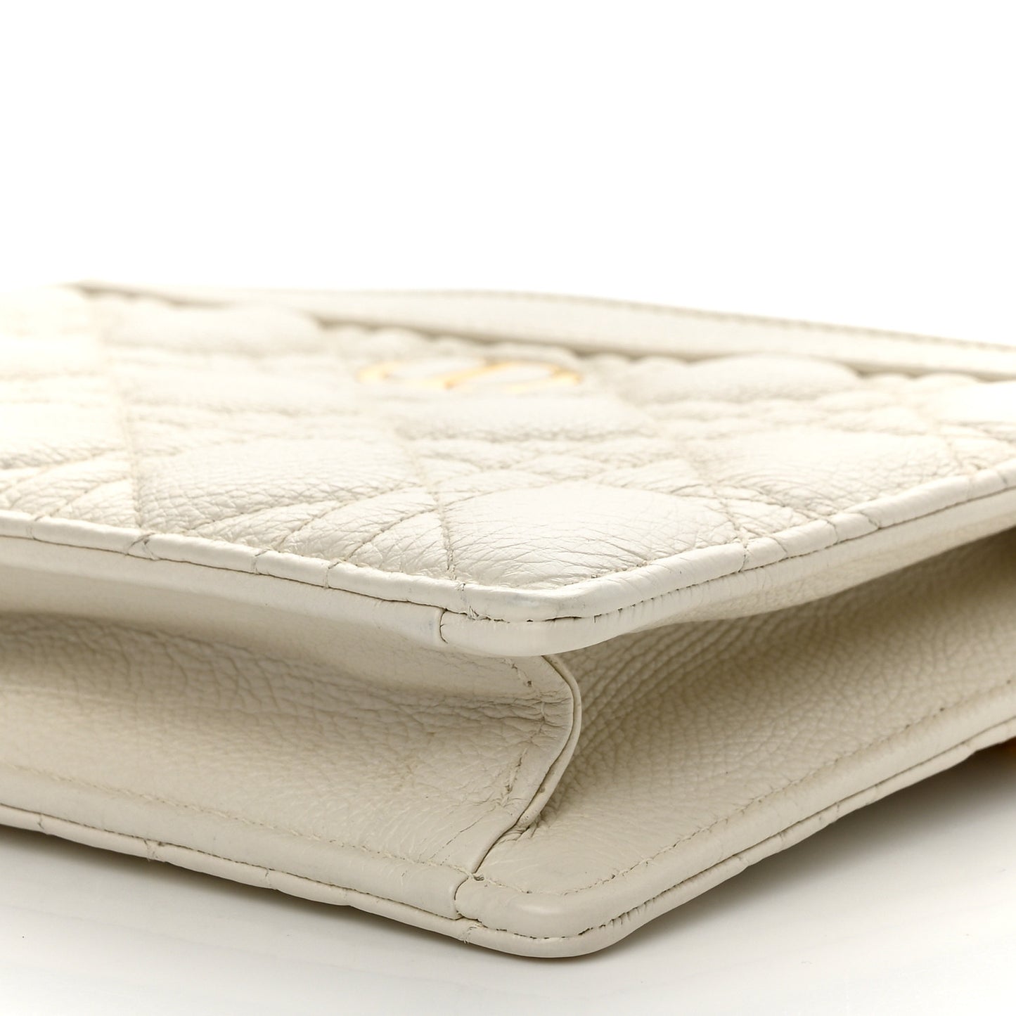Calfskin Cannage Caro Zipped Pouch With Chain Latte